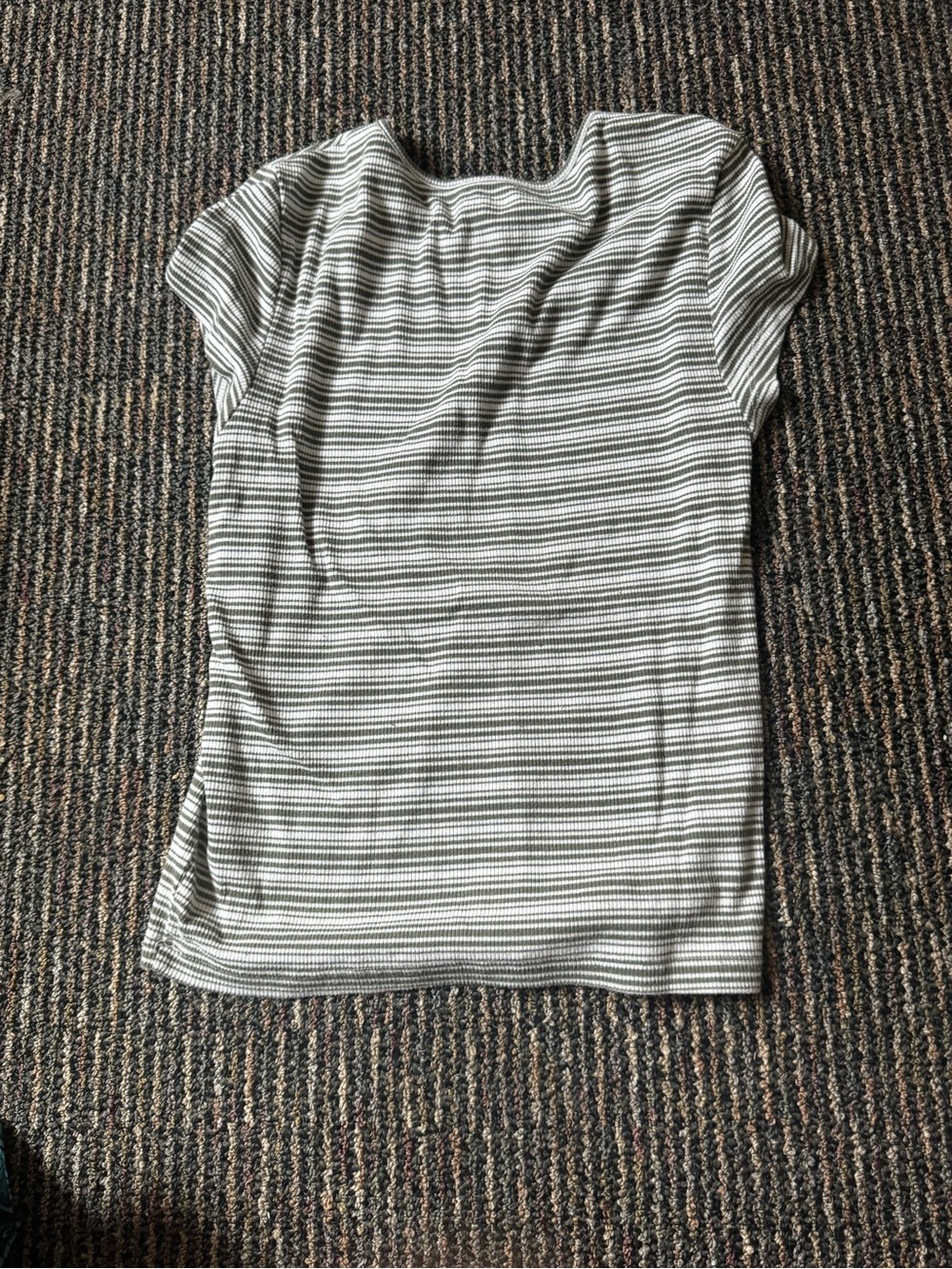 American Eagle Outfitters White and Gray Striped Short Sleeve Tee